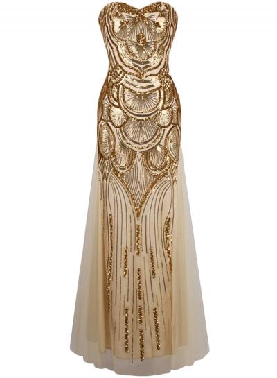 Oasap Women's Sequin Decor Lace Up Back Prom Dress