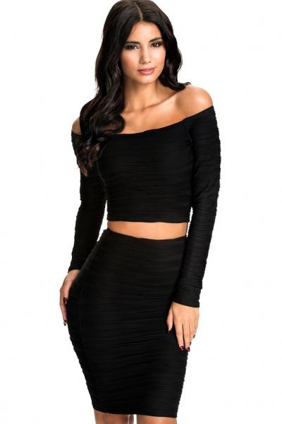 Oasap Subtle Ripples Textured Off-shoulder Skirt Set