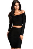 Oasap Subtle Ripples Textured Off-shoulder Skirt Set