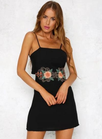 Oasap Spaghetti Strap Floral Embroidery Backless Mini Dress