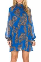 Oasap Vintage Print Stand Collar Long Sleeve Mini Dress