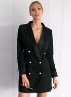 Oasap Turn-down Collar Double Breasted Long Blazer