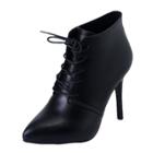 Oasap Pointed Toe Solid Color Lace Up Stiletto Heels Boots
