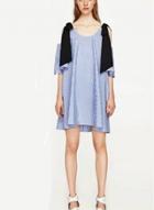 Oasap Color Block Bow Tie Stripped Dress