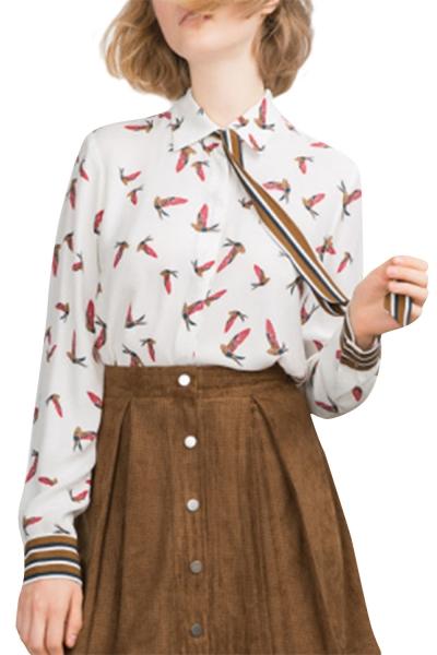 Oasap Women's Fashion Print Long Sleeve Button Down Shirt