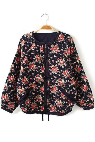 Oasap Quilted Floral Printed Jacket