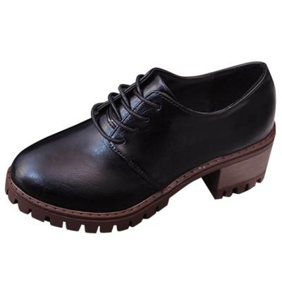 Oasap Lace Up Round Toe Block Heels Shoes
