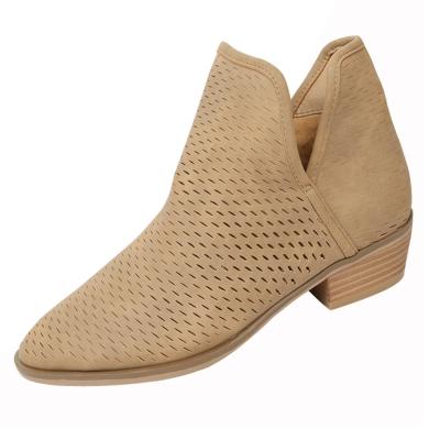 Oasap Solid Color Hollow Out Round Toe Boots