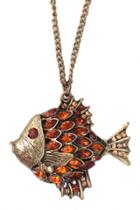 Oasap Etched Fish Shape Pendent Necklace