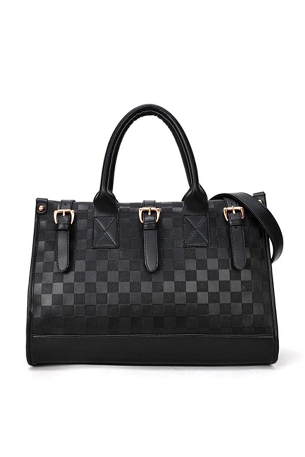 Oasap Check Pattern Pin Buckle Embellished Shoulder Bag