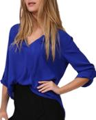 Oasap Women's V Neck Long Sleeve Pullover High Low Chiffon Blouse