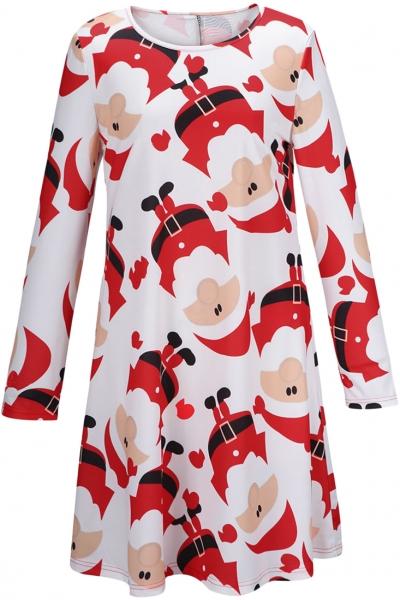 Oasap Christmas Santa Claus Pattern Round Neck A-line Dress