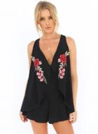 Oasap V Neck Embroidery Solid Sexy Rompers