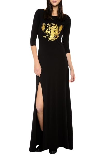 Oasap Women's Long Sleeve Tiger Print High Front Slit Dress