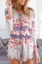 Oasap Mixed Print Drawstring Romper