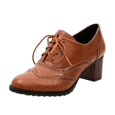 Oasap Round Toe Hollow Out Lace Up Block Heels Brogue Shoes