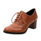 Oasap Round Toe Hollow Out Lace Up Block Heels Brogue Shoes