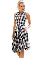 Oasap Turn Down Collar Sleeveless Plaid Midi Dress
