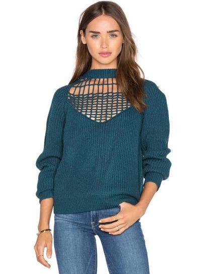 Oasap Half Collar Long Sleeve Hollow Out Pullover Sweater