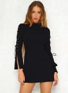 Oasap Lace-up Detail Bell Sleeve Skinny Dress