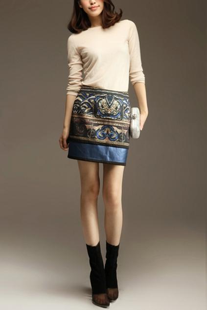 Oasap Vintage Baroque Totem Print Skirt