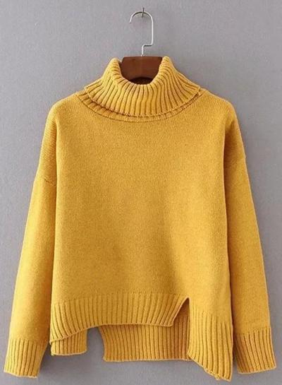 Oasap Solid Pullover Asymmetric High Neck Sweater