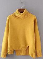 Oasap Solid Pullover Asymmetric High Neck Sweater