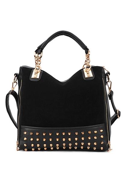 Oasap Rivets Embellished Suede Front Shoulder Bag