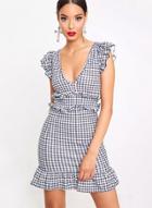 Oasap Agaric Laces Deep V Neck Sleeveless High Waist Plaid Dress