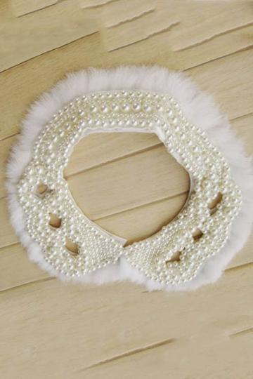 Oasap Pearl And Cony Hair Detail Bib Collar