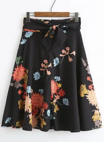 Oasap Floral A-line Skirt With Belt