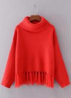 Oasap High Neck Solid Color Sweater With Tassels