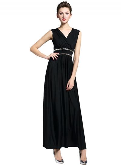 Oasap Rhinestone Trim V Neck Prom Dress