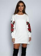 Oasap Loose Fit Rose Embroidery Pullover Sweatshirt