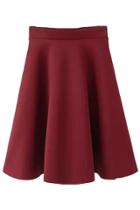 Oasap Women Vintage Solid Color High Waist A-line Midi Skirt