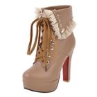Oasap Lace Rivet Lace-up Platform High Heels Ankle Boots