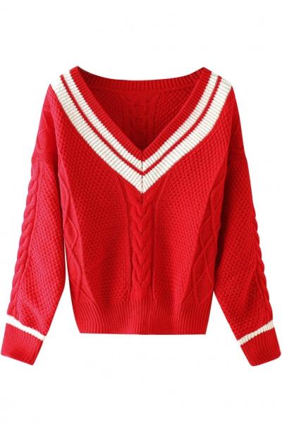 Oasap Sweet Jacquard V Neckline Sweater
