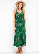 Oasap Spaghetti Strap Sleeveless High Waist Floral Printed Split Bohemian Dress