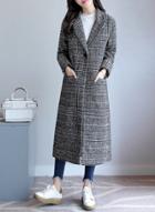 Oasap Slim Fit Turn Down Collar Long Sleeve Plaid Thicken Coat