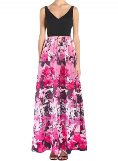 Oasap Women's V Neck Floral Print Chiffon Panel Maxi Dress