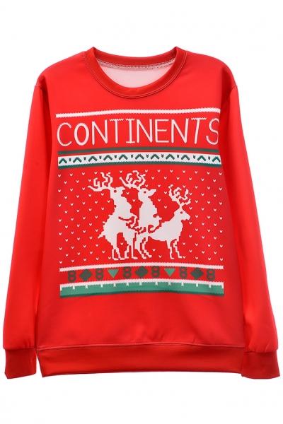 Oasap Red Fastive Christmas Deer Pattern Sweatshirt