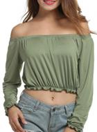 Oasap Slash Neck Long Sleeve Solid Crop Shirt