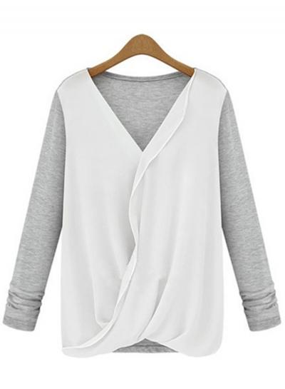 Oasap Fashion Wrap V Neck Pullover Blouse