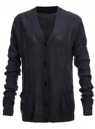 Oasap V Neck Batwing Sleeve Button Down Knit Sweater