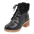 Oasap Solid Color Round Toe Lace Up Block Heels Boots
