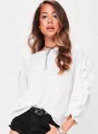 Oasap Agaric Lace Solid Color Round Neck Long Sleeve Tee Shirt