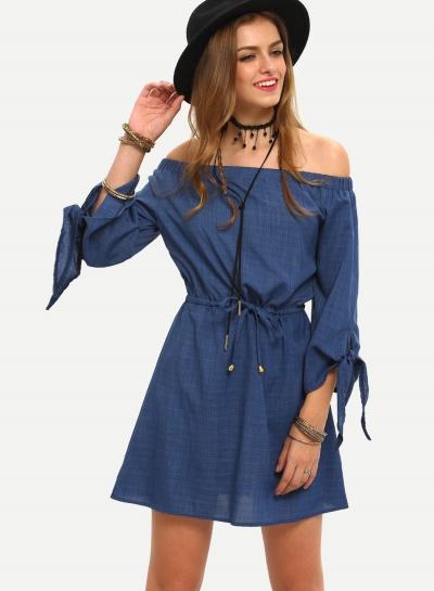 Oasap Off Shoulder Long Sleeve Mini Dresses