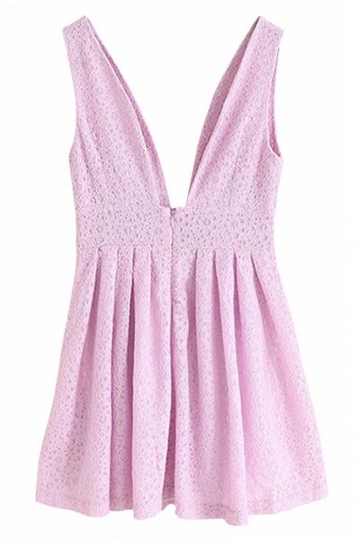 Oasap Sexy Plunging V Neck A-line Lace Mini Dress