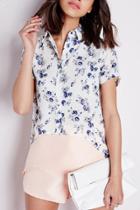 Oasap Sweet Floral Split Bottom Shirt