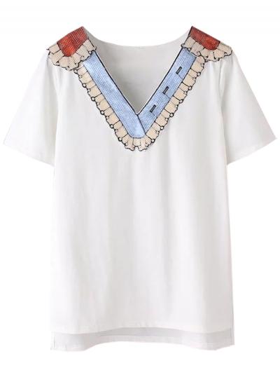 Oasap Women's Fashion Summer V-neck Short Sleeve Pullover Tee